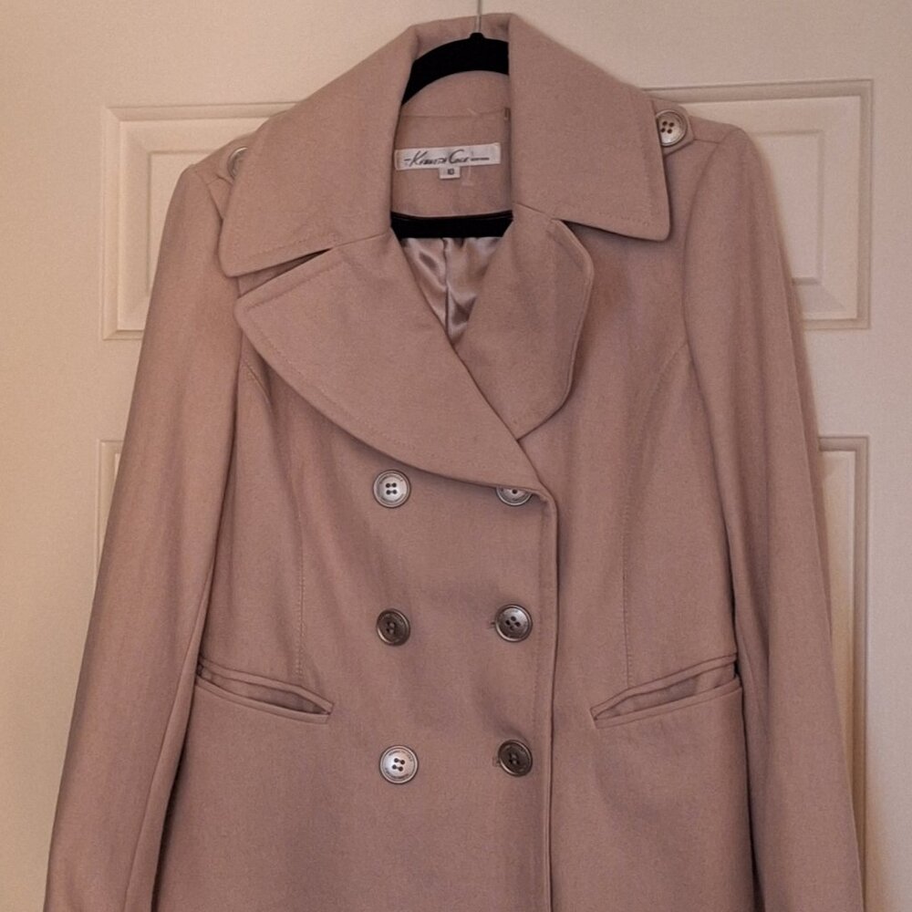 Kenneth Cole New York beige wool double breasted pea coat size 10